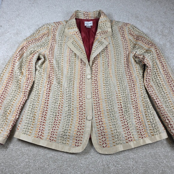 Chicos Blazer Womens Size 1‎ Ivory Silk Embroidered Long Sleeve Notch Collar - Picture 3 of 11